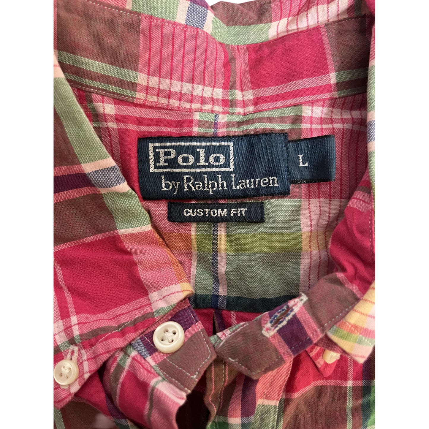 Chemise boutonnée à carreaux Polo Ralph Lauren coupe ajustée, taille L, coton, homme, rouge/vert