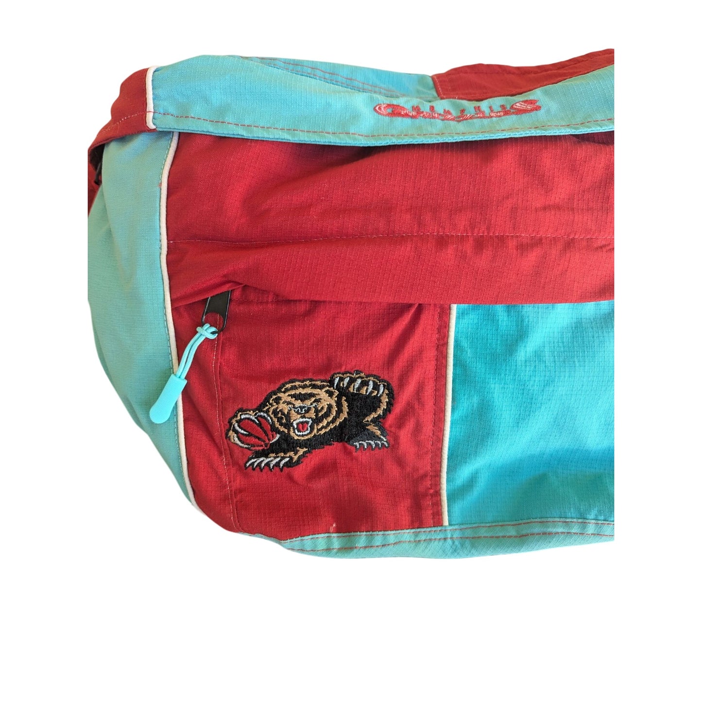 Banane Memphis Grizzlies Upcyclée À Partir DUne Veste Vintage Rouge & Bleu Avec Motifs Brodés