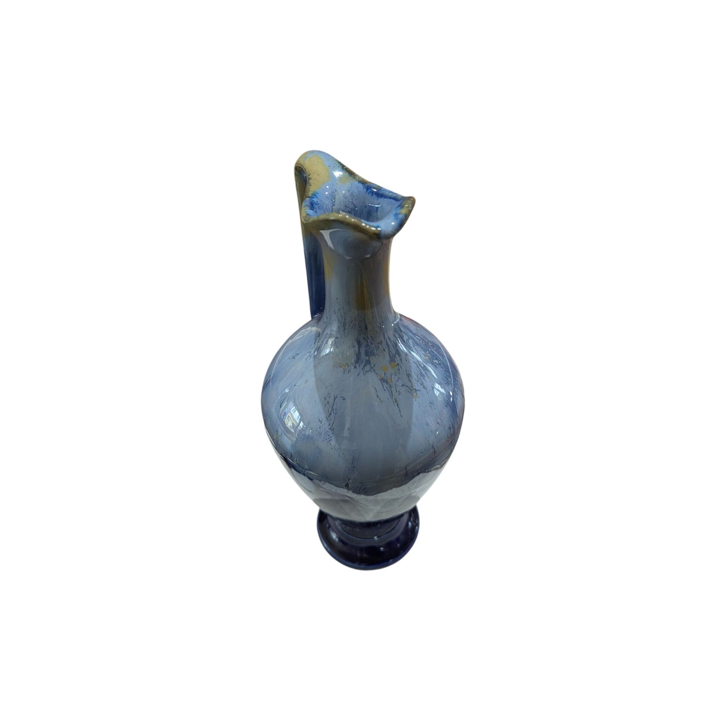 Vintage Bleu Soufflé Vase En Verre Avec Anse Et Base Arrondie