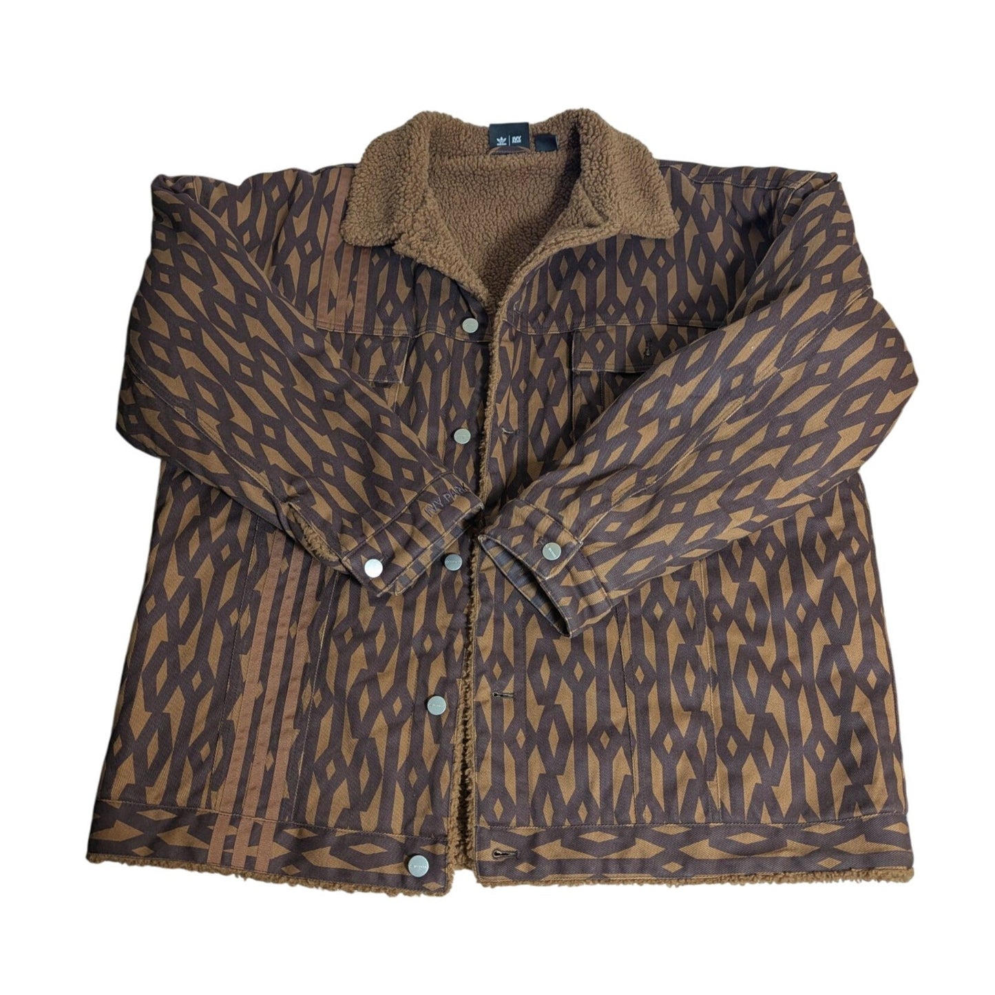 Veste oversize doublée sherpa Adidas X IVY PARK, motif marron intégral, boutons-pression, streetwear pour homme et femme