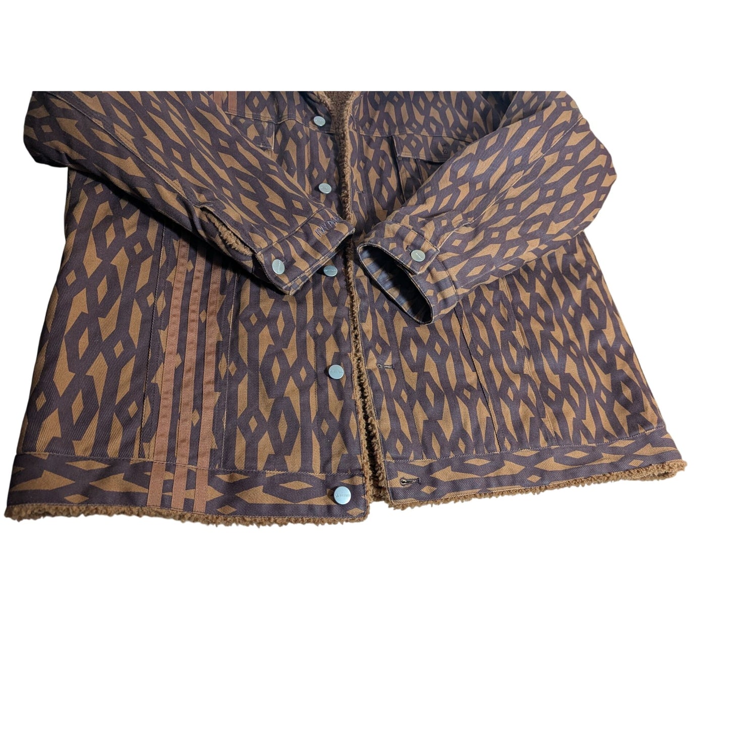 Veste oversize doublée sherpa Adidas X IVY PARK, motif marron intégral, boutons-pression, streetwear pour homme et femme