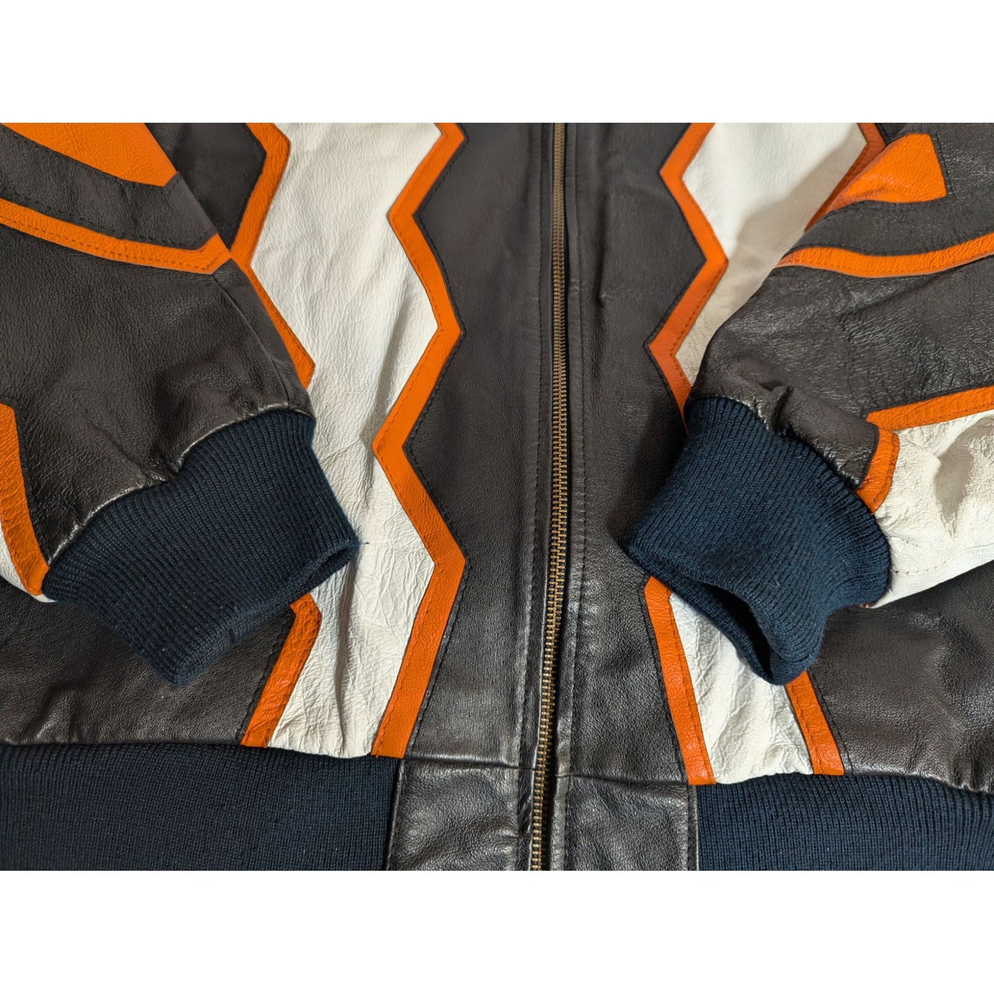 Veste bomber en cuir Michael Hoban WHERE!M ultra rare avec motif Hobo World noir/blanc/orange taille M