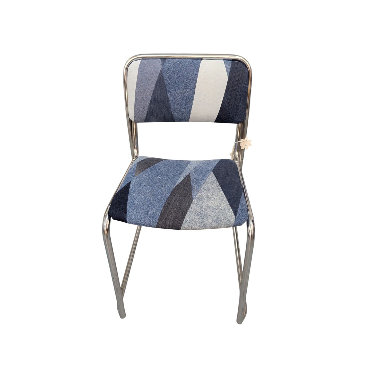 Vintage John Do Chaise Rétro En Métal Chromé & Tissu Patchwork Denim