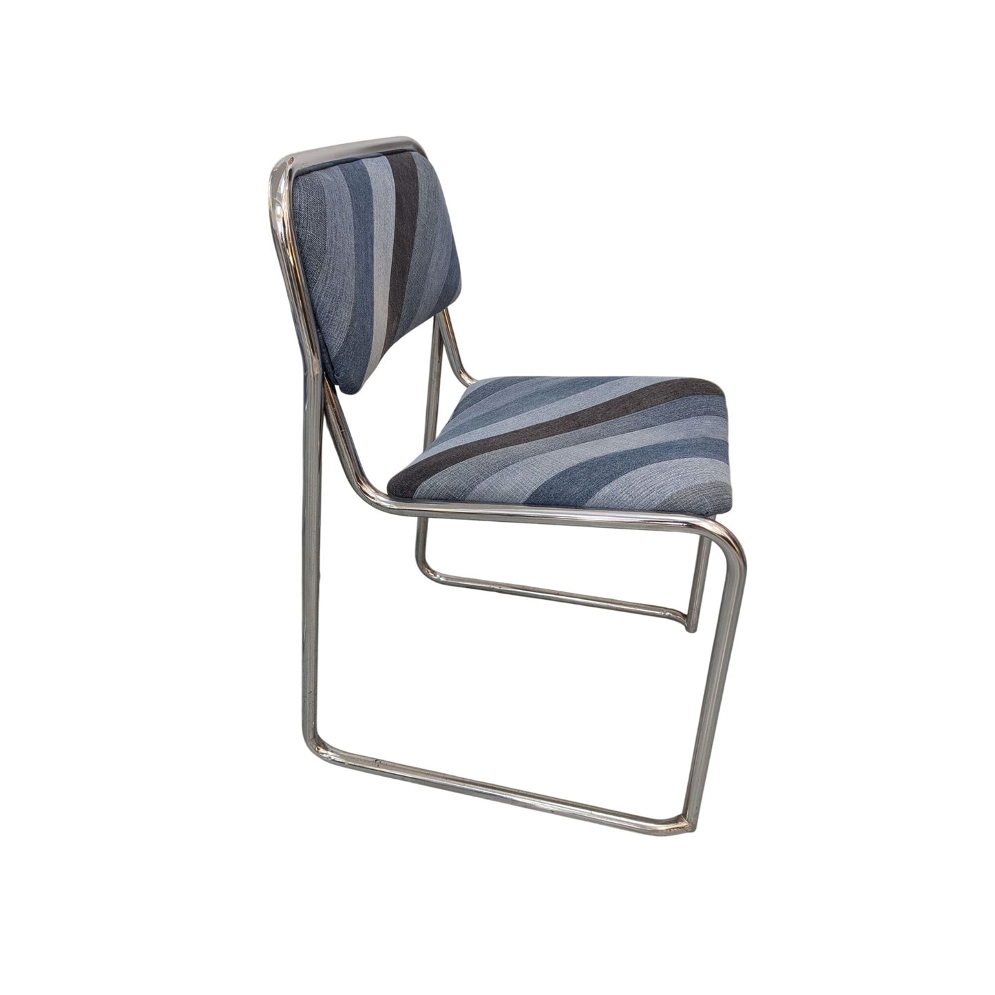 Vintage John Do Chaise Rétro En Métal Chromé & Tissu Patchwork Denim