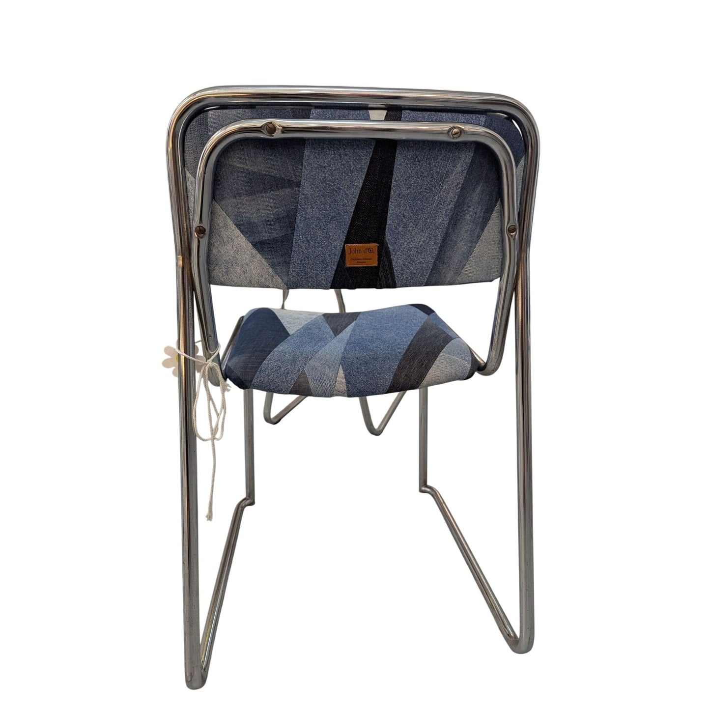 Vintage John Do Chaise Rétro En Métal Chromé & Tissu Patchwork Denim