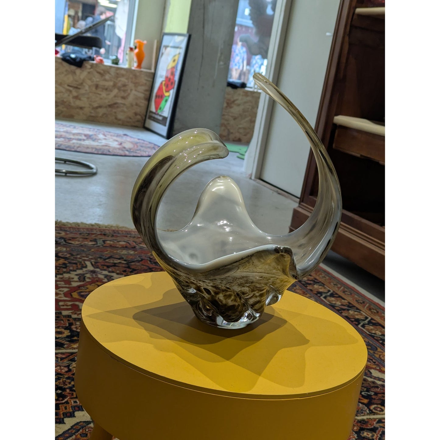 Sculpture vintage en verre de Murano marron et transparent, pièce maîtresse, 35 cm de haut