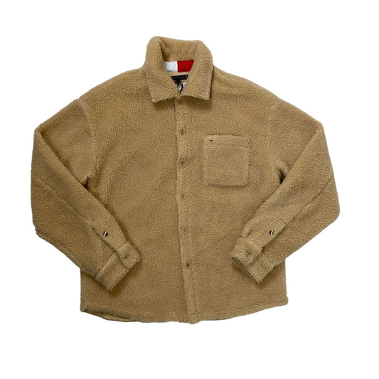 Veste polaire sherpa beige Tommy Hilfiger pour homme avec fermeture à boutons et poche poitrine