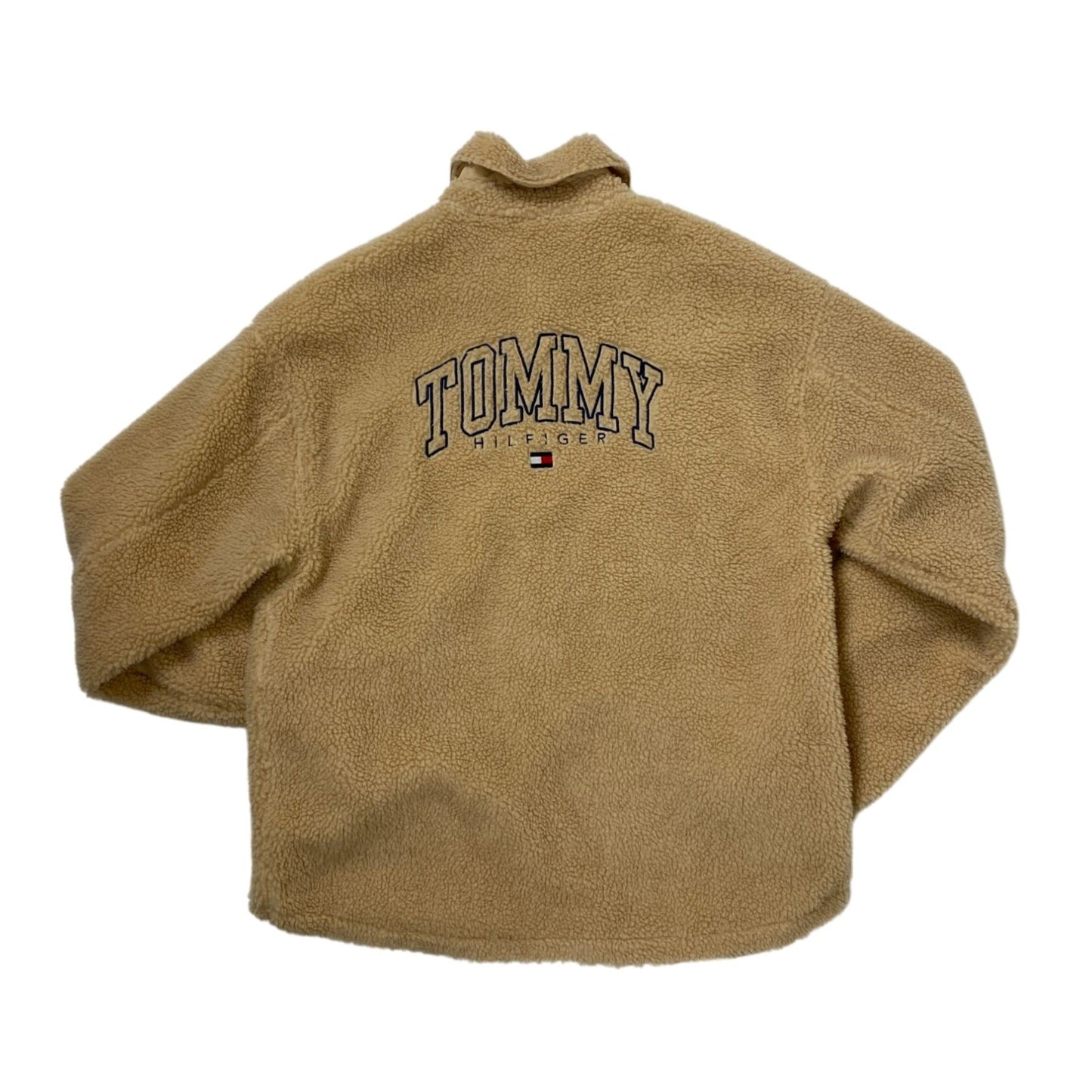 Veste polaire sherpa beige Tommy Hilfiger pour homme avec fermeture à boutons et poche poitrine