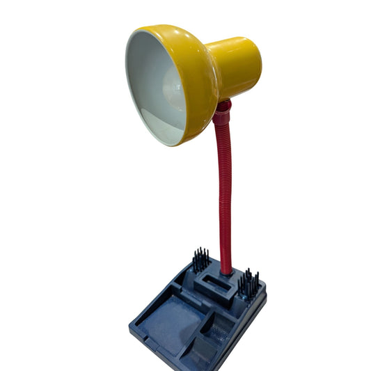 Vintage Yellow & Red Desk Lamp With Blue Organizer Base