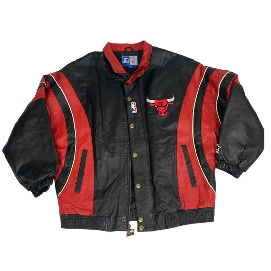 Veste en cuir Chicago Bulls Starter Noir/Rouge NBA