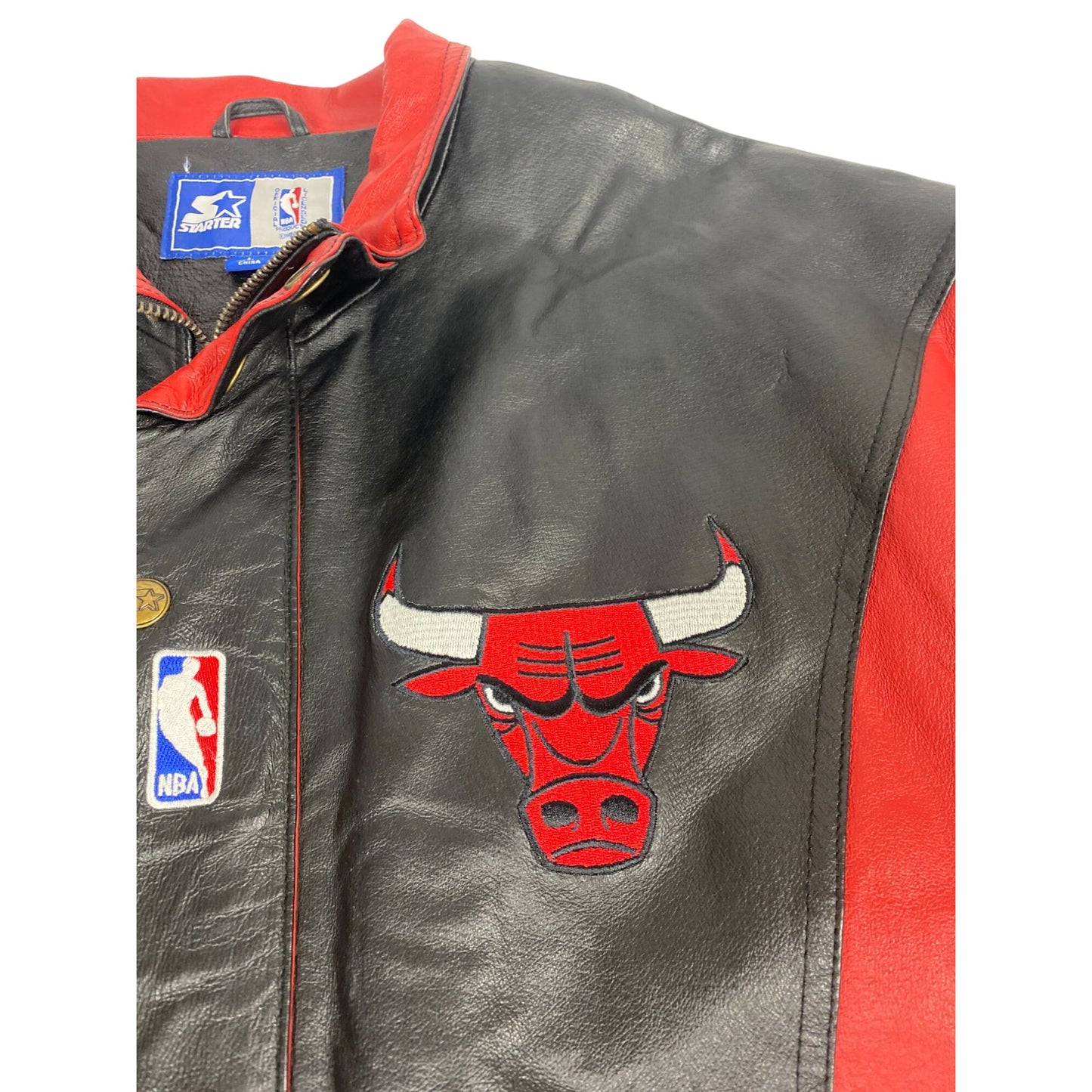 Veste en cuir Chicago Bulls Starter Noir/Rouge NBA