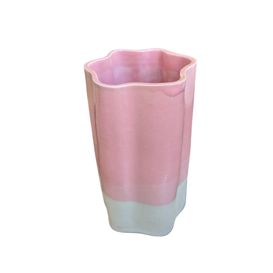Vase Asymétrique En Céramique Rose & Blanc Fait Main Par Chloé Céramique
