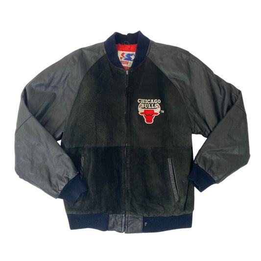 vintage Starter Chicago Bulls Cuir &Laine Varsity Jacket Taille M