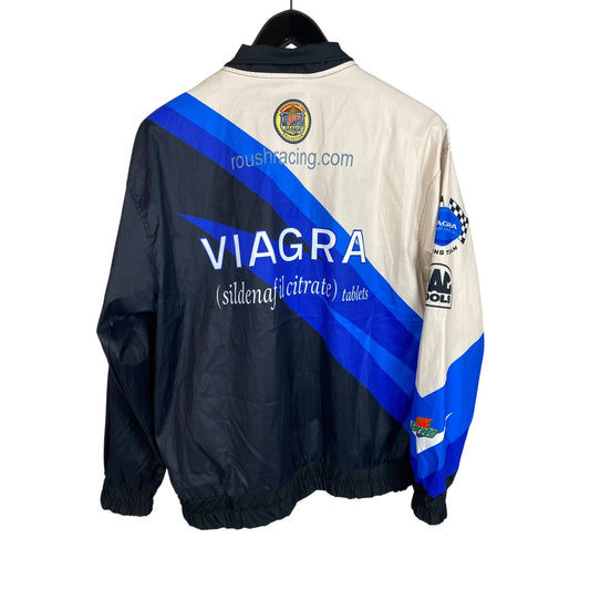 Veste NASCAR vintage 2003 noire et bleue en nylon pour homme, taille L
