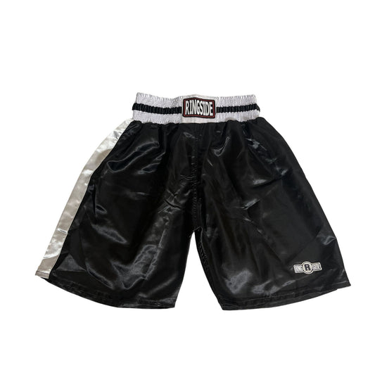 Short de boxe Ringside noir et blanc satiné pour homme, taille M