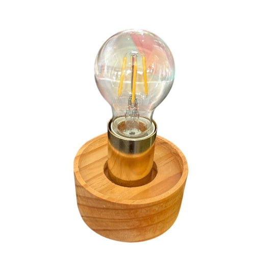 Lampe De Table En Bois Avec Abat-Jour En Verre Transparent Et Ampoule LED