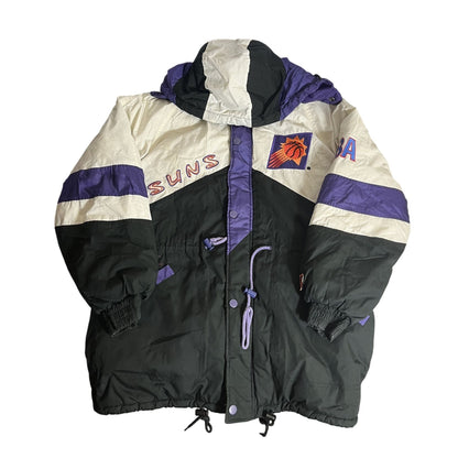Veste rétro des Phoenix Suns M par Pro Layer, colorblock, avec patch logo et capuche, style NBA années 90