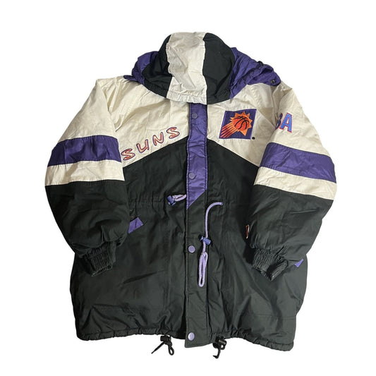 Veste rétro des Phoenix Suns M par Pro Layer, colorblock, avec patch logo et capuche, style NBA années 90