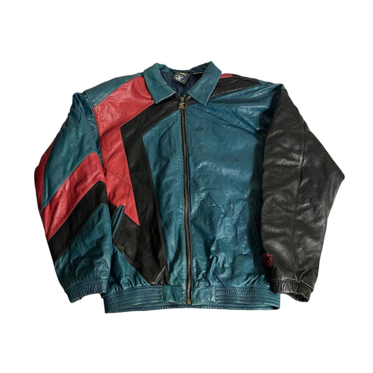Veste bomber vintage en cuir multicolore pour homme Starter, taille M