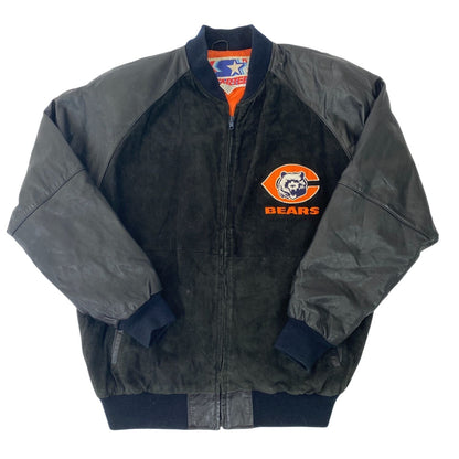 Blouson aviateur en daim et cuir Starter des Chicago Bears pour homme, taille L