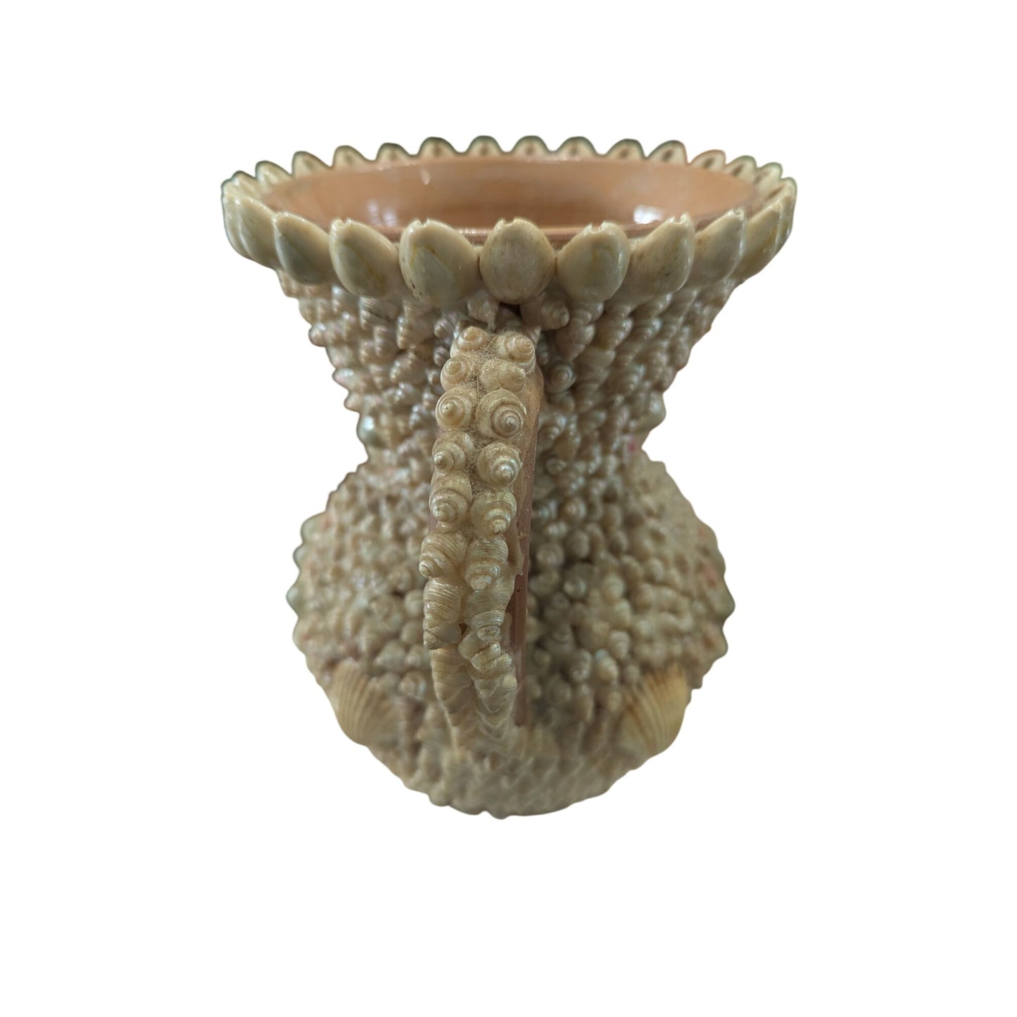 Vase décoratif en céramique incrusté de coquillages, fabriqué à la main, avec deux anses