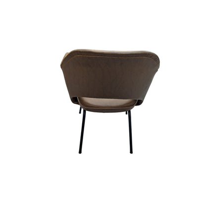 Paire De Fauteuils Conférence Style Saarinen En Cuir Marron Sur Pieds Métal Noir