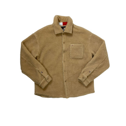 Veste polaire sherpa beige Tommy Hilfiger pour homme avec fermeture à boutons et poche poitrine