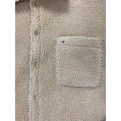 Veste polaire sherpa beige Tommy Hilfiger pour homme avec fermeture à boutons et poche poitrine