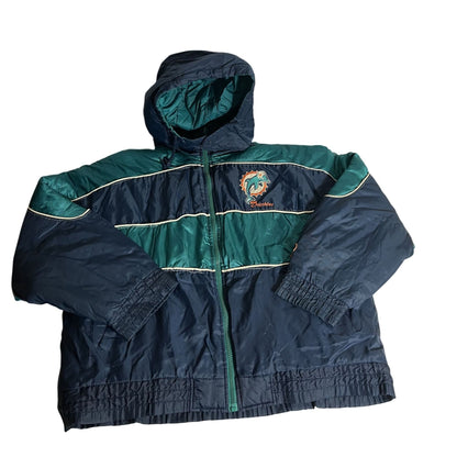 vintage Miami Dolphins Veste à capuche M Taille Nylon & Polyester Marine/Vert avec logo brodé