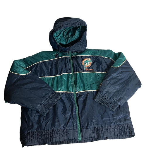 vintage Miami Dolphins Veste à capuche M Taille Nylon & Polyester Marine/Vert avec logo brodé