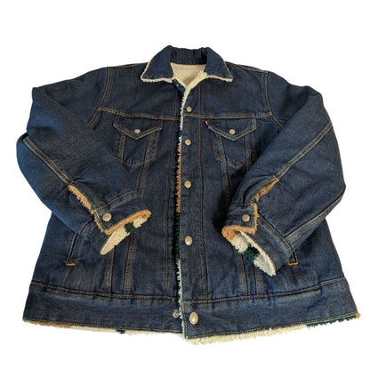 Veste réversible en denim et sherpa avec motif colorblock
