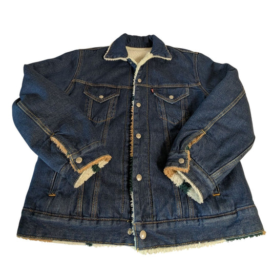 Veste réversible en denim et sherpa avec motif colorblock