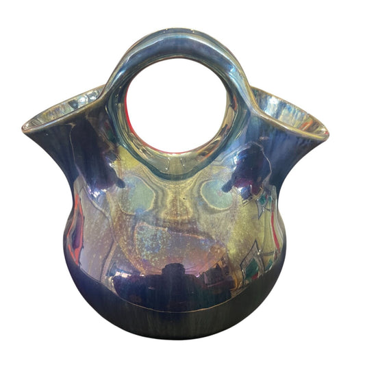 Vase En Gré Flammé Irisée Bleu & Vert Largeur 13cm Longueur 16cm Hauteur 17cm