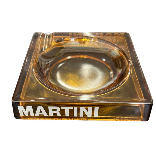 Cendrier En Verre Martini Ambre Vintage Carré 11x11x2 Cm