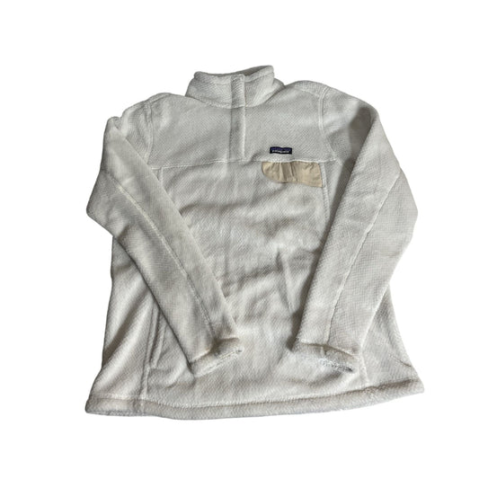 Patagonia Womens XL White Fleece Pullover Jacket With Pocket