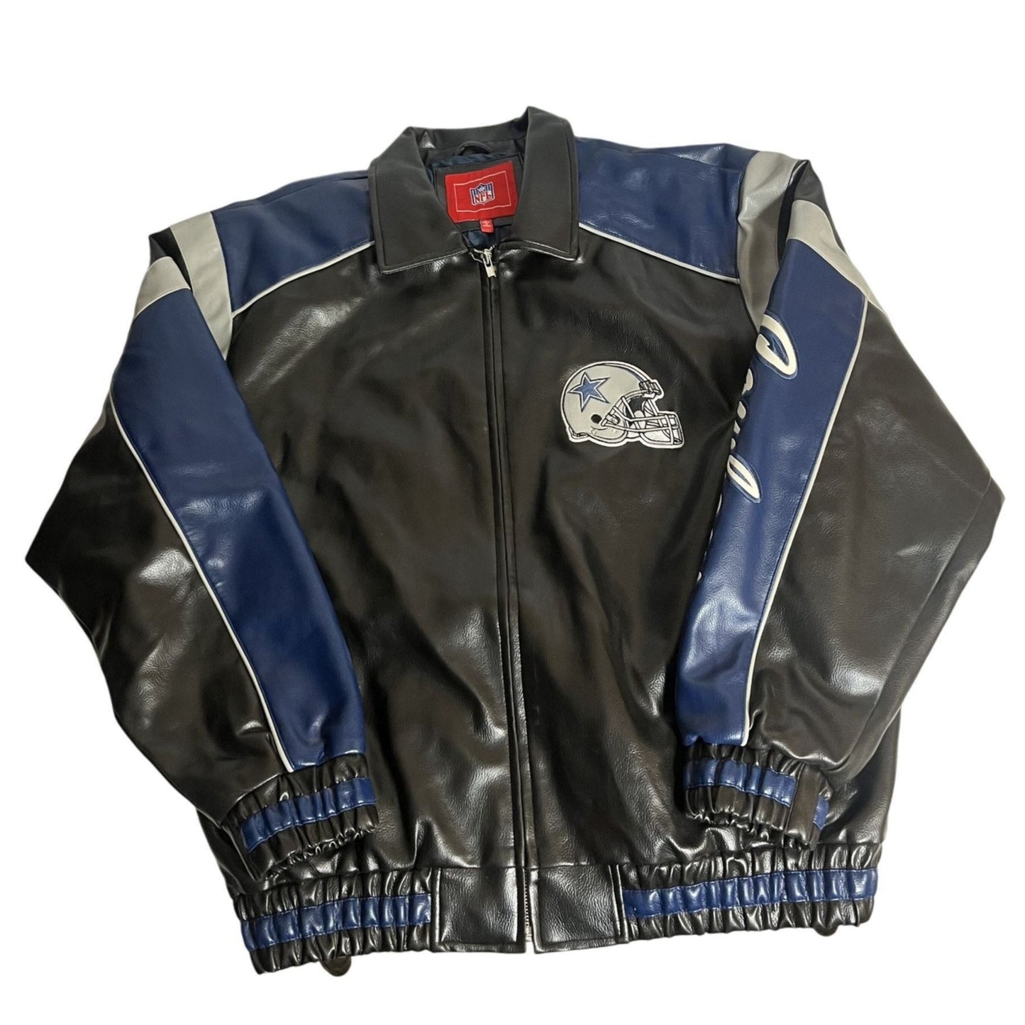 Dallas Cowboys NFL Leather Jacket Black Blue L