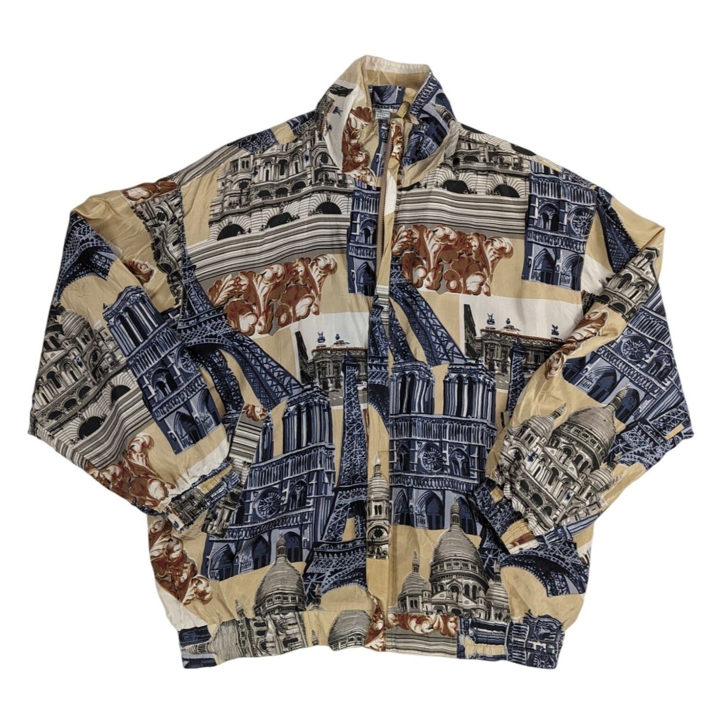 Veste vintage à imprimé monuments parisiens beige et bleu