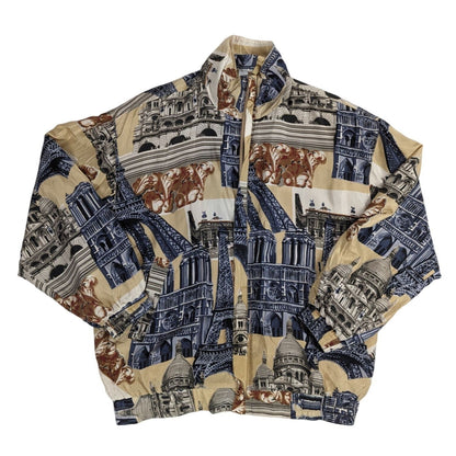 Veste vintage à imprimé monuments parisiens beige et bleu
