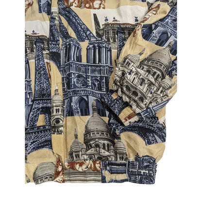 Veste vintage à imprimé monuments parisiens beige et bleu