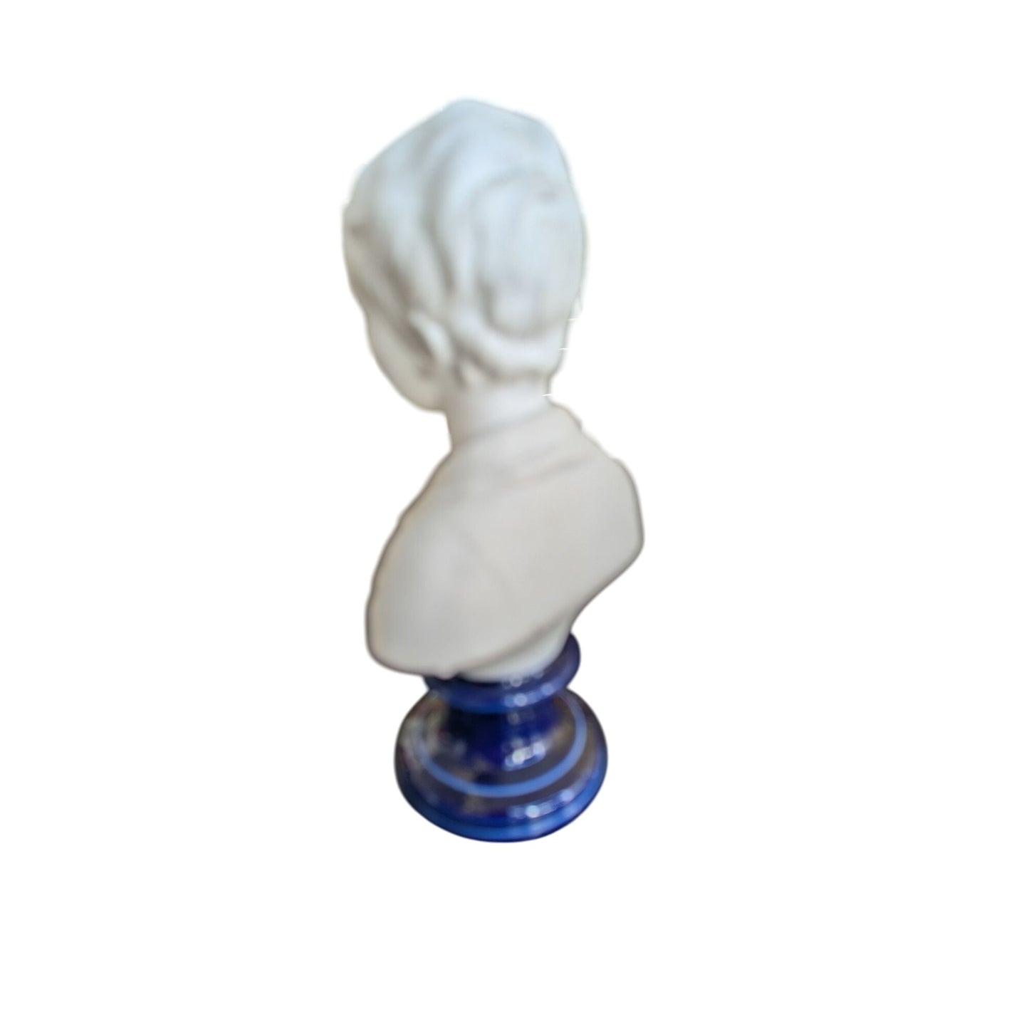 Buste En Biscuit De Porcelaine Limoges Blanc Sur Socle Bleu 19x10x6cm