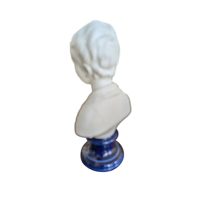 Buste En Biscuit De Porcelaine Limoges Blanc Sur Socle Bleu 19x10x6cm