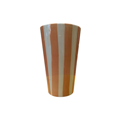 Vase en céramique rayé orange et blanc 21 cm de haut, décoration d'intérieur