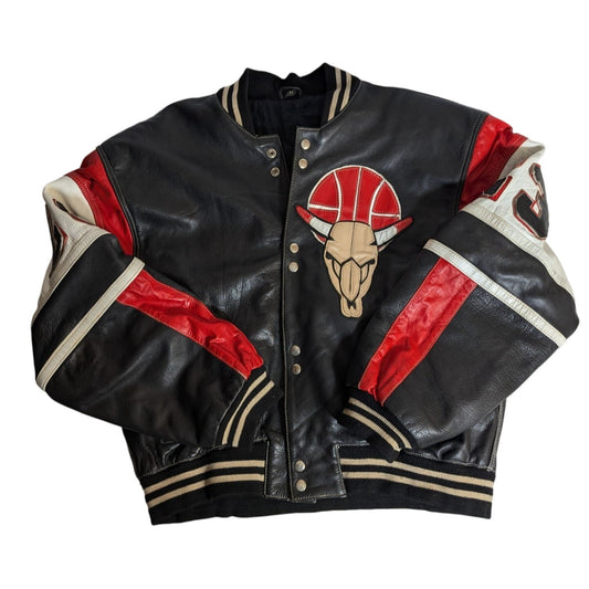 Veste de basket-ball universitaire vintage Howie & Sons XXL en cuir noir avec patch Red Bull
