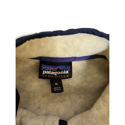 Patagonia Synchilla Snap-T Fleece Pullover XL Beige With Navy Trim & Pocket