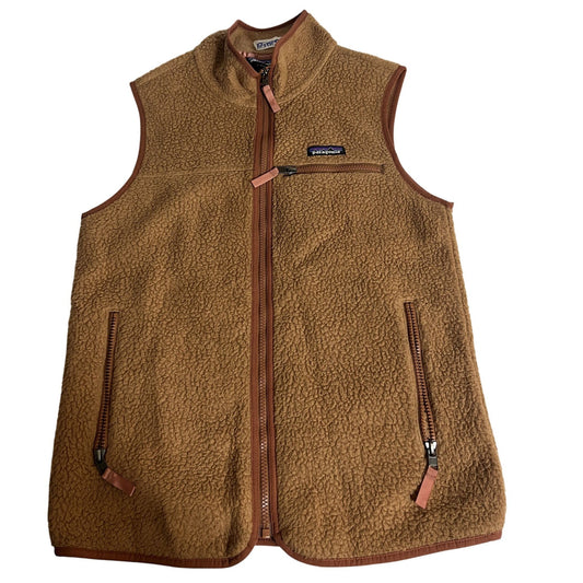 Gilet polaire sans manches Patagonia pour homme, couleur beige, avec poches zippées et col montant