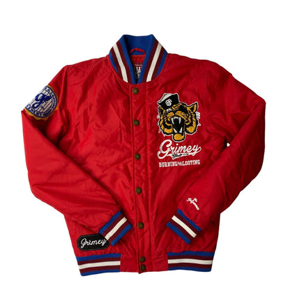 Blouson aviateur rouge avec logo tigre brodé et patch