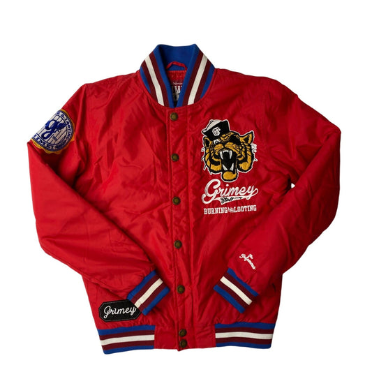 Blouson aviateur rouge avec logo tigre brodé et patch