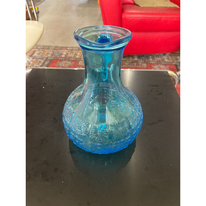 Service À Orangeade En Verre Bleu Avec Carafe Et 6 Verres Vintage Style Texturé