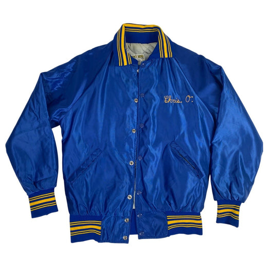 Blouson aviateur satiné Gold Strikers XL bleu et jaune Chris O Homme Large