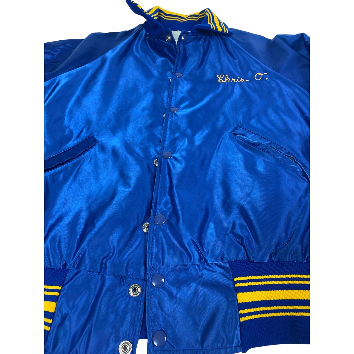 Blouson aviateur satiné Gold Strikers XL bleu et jaune Chris O Homme Large
